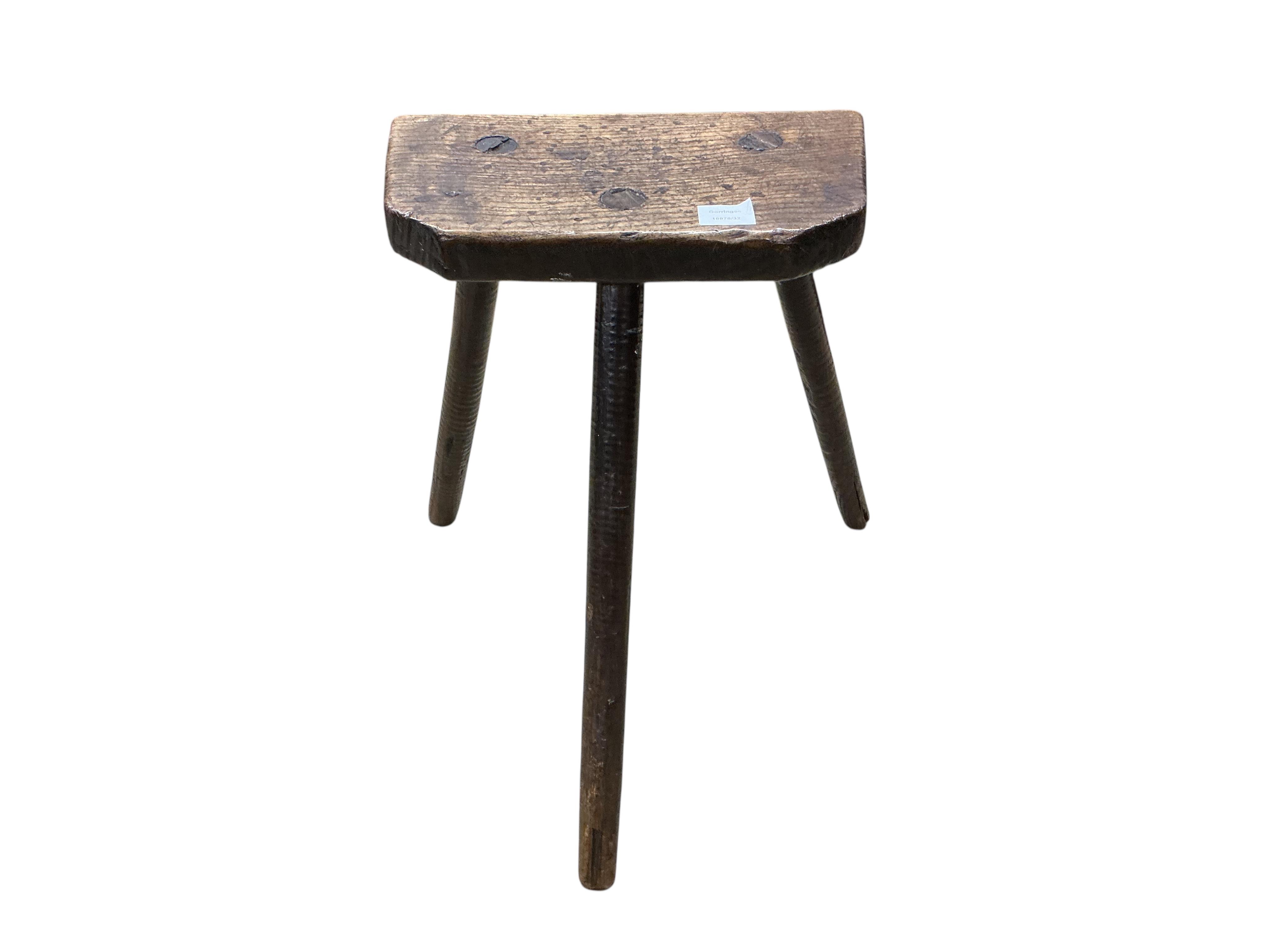 A late 18th /early 19th century oak Sheffield cutler's stool, width 39cm, depth 23cm, height 59cm